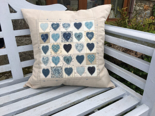 Blue 25 Patch Heart Overlap Cushion
